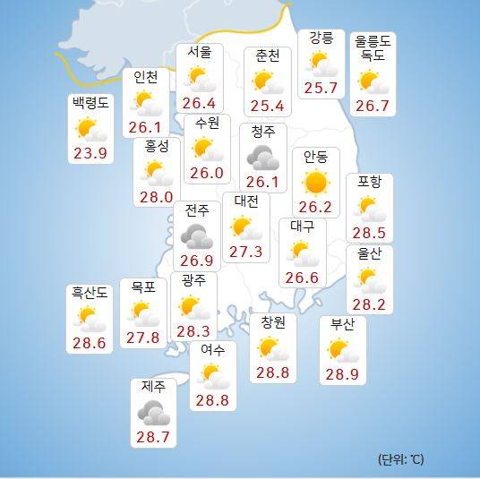 7일 오전 전국 날씨 지도. [사진=기상청 날씨누리]