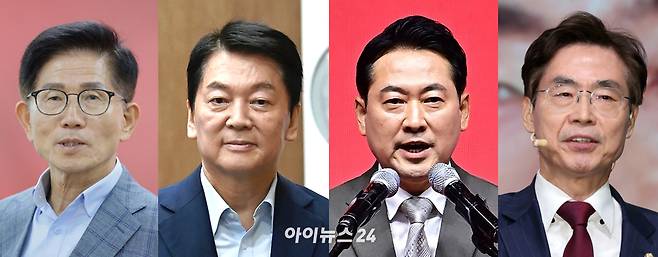 2025년 8월 22일 전당대회 당대표 선거를 앞두고 후보로 확정된 국민의힘 당권 주자들. 왼쪽부터 김문수·안철수·장동혁·조경태 후보 [사진=아이뉴스24DB]