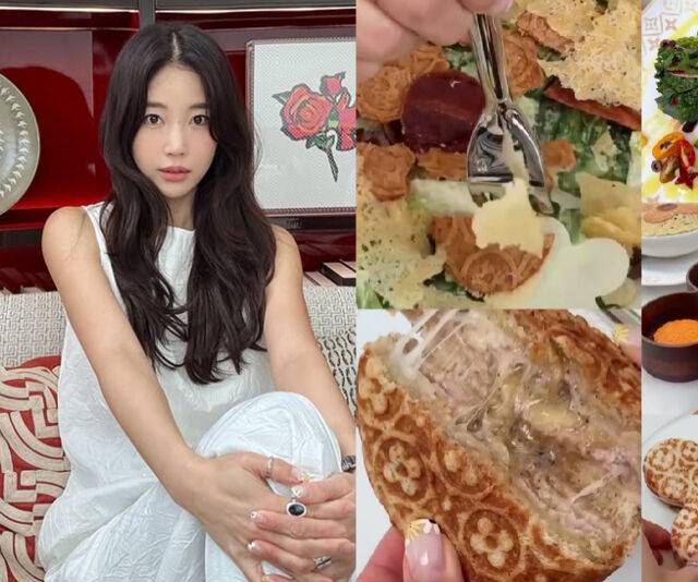 기은세가 루이비통 모양이 세겨진 디저트를 먹고 있다. / 기은세 소셜미디어