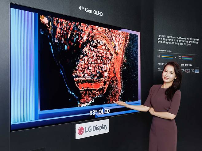 LG디스플레이가 ‘K-디스플레이 2025’에서 전시한 83인치 4세대 OLED. [LG디스플레이 제공]