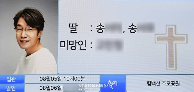(서울=뉴스1) 사진공동취재단 = 배우 故 송영규의 빈소가 5일 경기 용인시 처인구 다보스병원 장례식장 특1호실에 마련됐다. 2025.8.5/뉴스1  Copyright (C) 뉴스1. All rights reserved. 무단 전재 및 재배포,  AI학습 이용 금지. /사진=(서울=뉴스1) 사진공동취재단