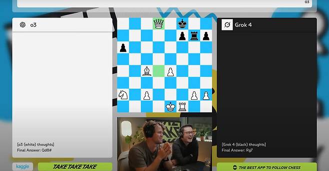 오픈AI 'o3'와 xAI '그록 4'의 결승전 장면./유튜브 갈무리