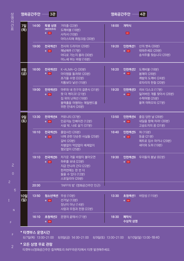 12회 인천독립영화제 상영 시간표