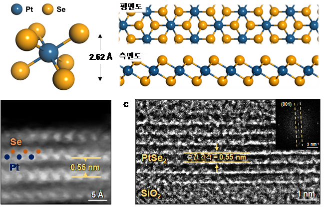 &nbsp;백금 셀레나이드 모식도와 전자현미경 이미지