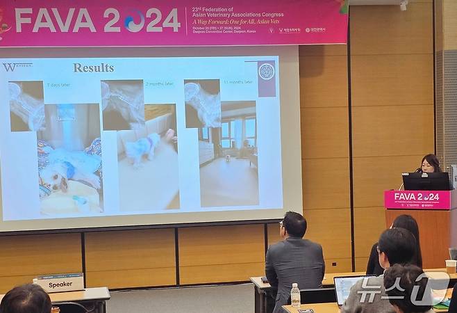 홍연정 웨스턴동물의료센터 원장이 '파바 2024'에서 증례 발표를 하고 있다(동물병원 제공). ⓒ 뉴스1