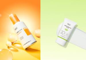닥터지의 ‘비타 클리어 선 세럼’(왼쪽)과 ‘그린 마일드 업 선 플러스’ 제품 사진. 사진 제공=닥터지