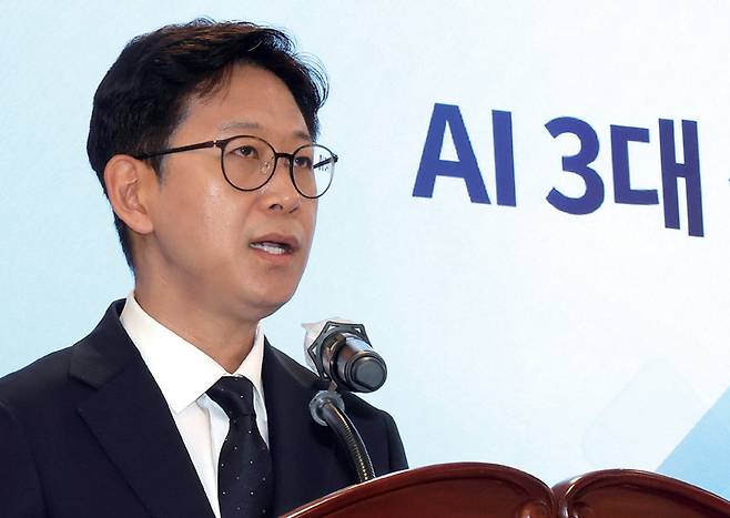 배경훈 과학기술정보통신부 장관이 7월17일 정부세종청사 과기정통부 대강당에서 열린 취임식에서 취임사를 하고 있다. ⓒ연합뉴스