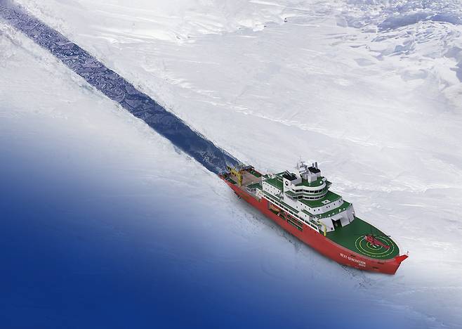 한화오션이 극지연구소에 제안해 우선협상자로 선정된 차세대 쇄빙연구선 조감도./자료=한화오션