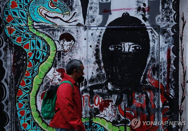멕시코시티 건물 외벽 그라피티 [EPA 연합뉴스 자료사진. 재판매 및 DB 금지]