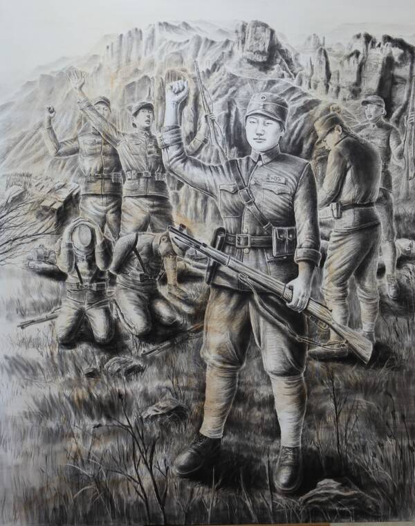 박금만 작가 김명시 장군 연작 중 '태항산에서 조국을 바라본다 –김명시 장군'.(162×130㎝, 2025). / 박금만