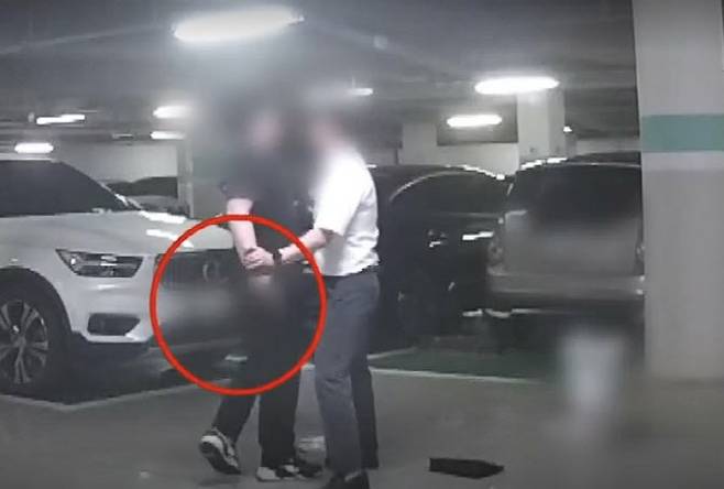 지난 8일 서울 양천구 한 아파트 주차장에서 주차 시비가 붙자 20대 남성이 가스총을 꺼내 위협하는 사건이 벌어졌다. (사진=채널A 캡처)