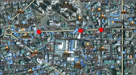 9월 1일부터 단속 시간 등이 조정되는 3개 지역 시시티브이 위치(서산시청 2청사 일원)