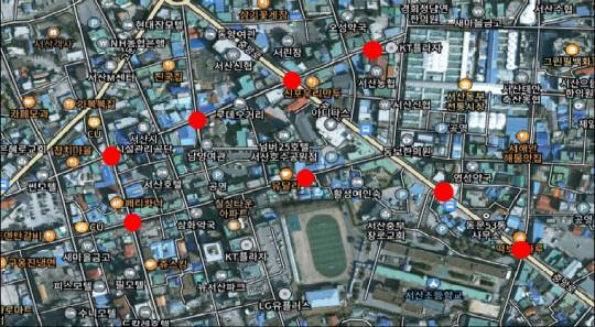 단속시간등이 조정되는 시시티브이(CCTV) 위치(번화로 일원)