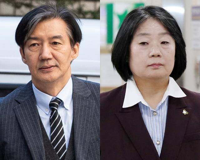 서울고법에 출석하는 조국(왼쪽) 전 조국혁신당 대표와 윤미향 전 의원. 뉴스1