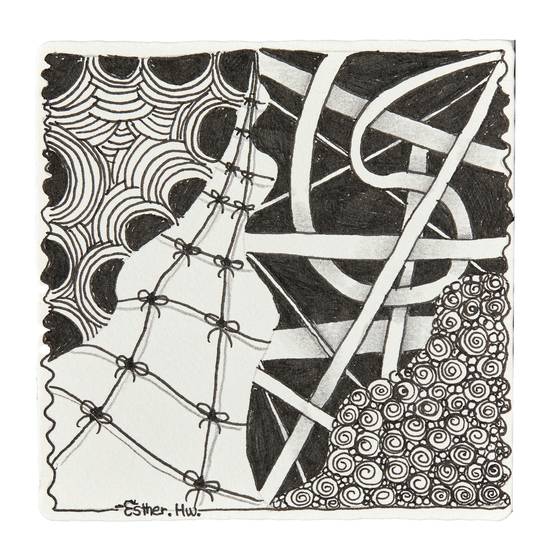 그림 그리는 것에 전문적 지식이나 소질이 없어도 젠탱글을 표현하는 방법(method 8단계)을 배우면 단시간에 멋진 작품을 완성할 수 있다. 탱글로 표현한 소중 학생모델의 도안.