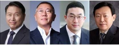 최태원 SK그룹 회장, 정의선 현대차그룹 회장, 구광모 LG그룹 회장, 신동빈 롯데그룹 회장. 사진=각사
