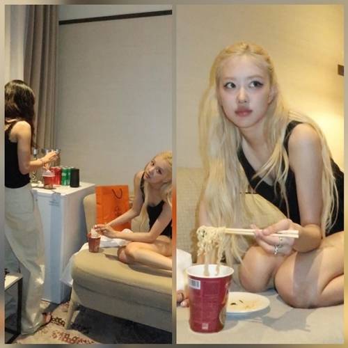 그룹 블랙핑크 로제가 월드투어 중 소탈한 컵라면 먹방을 공개했다. 사진=로제 SNS