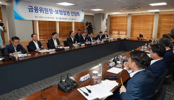 김병환 금융위원장이 지난해 8월28일 오전 서울 여의도 보험개발원에서 10개 보험사 CEO, 생명보험협회, 손해보험협회, 화재보험협회, 보험개발원 관계자 등과 간담회를 하고 있다. 사진은 기사 내용과 직접적인 연관이 없음./사진=뉴스1