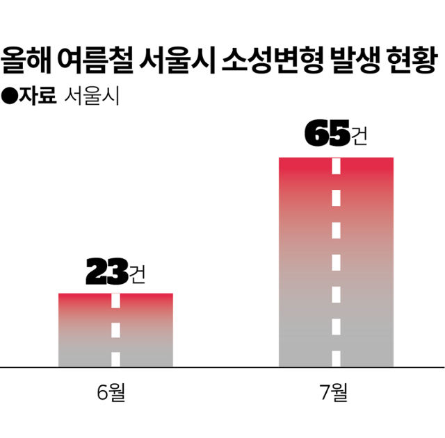 올여름 서울시 소성변형 발생 현황. 그래픽=이지원 기자