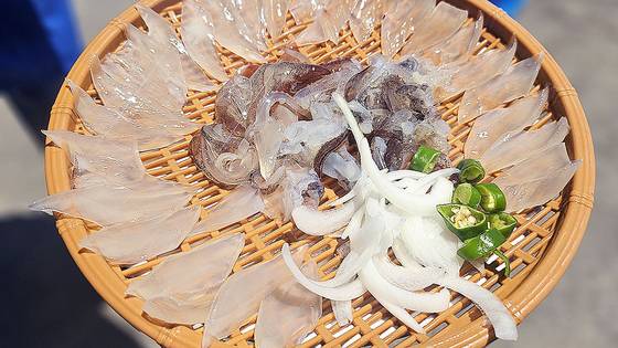 강원 속초 오징어 난전에서 박모씨가 두 마리 5만6000원에 구매한 회. 사진 속초시청 홈페이지 캡처