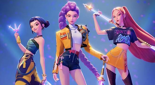 케이팝 데몬 헌터스의 주인공 헌트릭스 조이 루미 미라. [넷플릭스 제공]