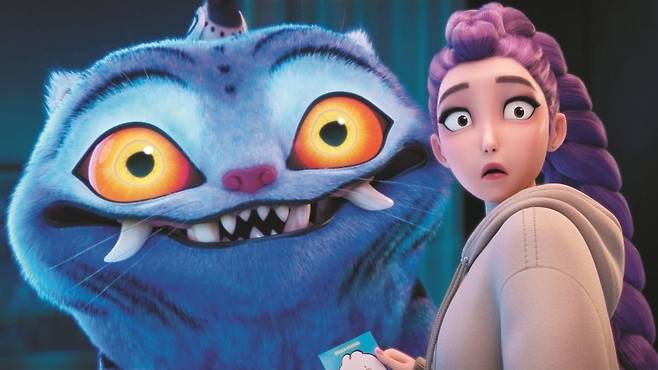 애니메이션 ‘케이팝 데몬 헌터스’ 에 나오는 호랑이 캐릭터 더피(왼쪽)와 주인공인 걸그룹 헌트릭스 멤버 루미  [넷플릭스 제공]