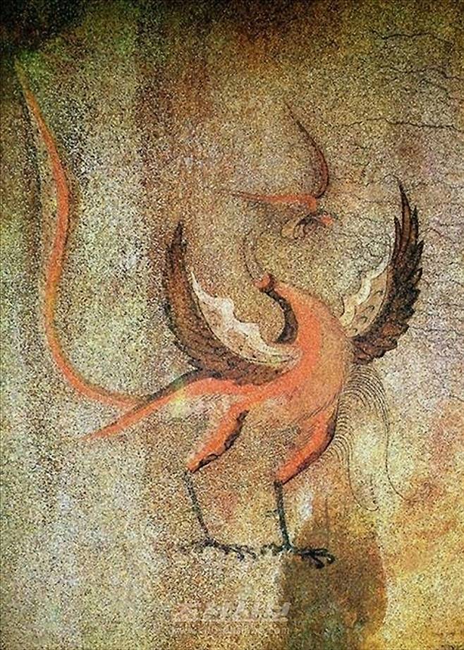 강서대묘 사신도 주작 (서울=연합뉴스) 재일본조선인총연합회 기관지 조선신보는 평안남도 강서에 있는 고구려 고분인 강서삼묘(江西三墓) 벽화가 국보유적으로 잘 보존 관리되고 있다고 보도했다. 사진은 강서대묘 사신도 가운데 주작도. 2025.8.12 [조선신보 캡처]