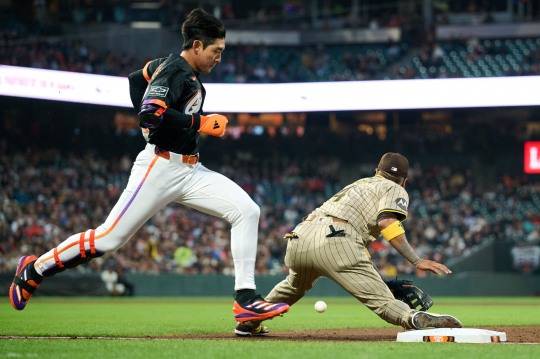 내야 안타 친 이정후. 사진(샌프란시스코 Imagn Images=연합뉴스)