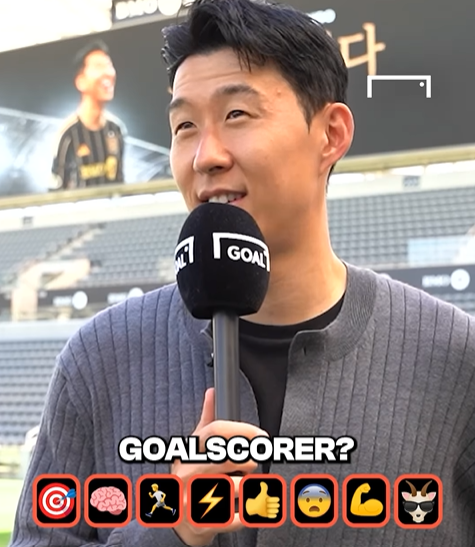 언론과 인터뷰 중인 손흥민. 골닷컴 캡처