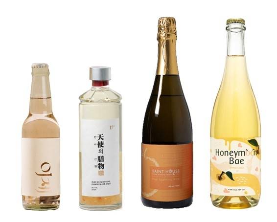 (왼쪽부터) 이제, 천사의 선물, 세인트하우스 스파클링 배와인 6도, 허니문배 [제조사 홈페이지 캡처]