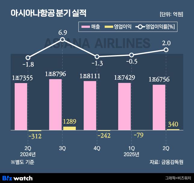 아시아나항공 분기 실적 추이./그래픽=비즈워치