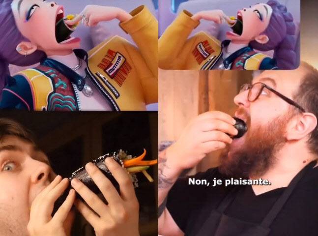 카데헌 열풍으로 ‘김밥 통째로 먹기’ 챌린지 중인 외국인들(사진=틱톡 캡처)