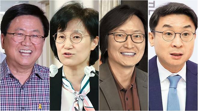 13일 대통령실은 장관급 6명, 차관급 10명에 대한 인사를 발표했다. 왼쪽부터 최교진 교육부 장관 후보자, 원민경 여성가족부 장관 후보자, 주병기 공정거래위원장 후보자, 이억원 금융위원장 후보자./연합뉴스