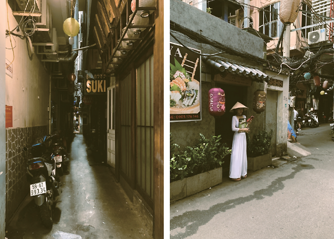 여행자 거리의 작고 좁은 골목길 모습