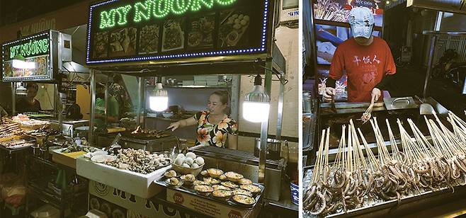 야시장의  다양한 먹거리