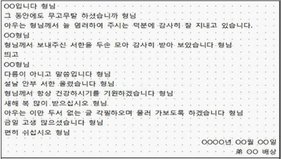 수감된 신남부동파 조직원이 편지에서 이른바 ‘처세’를 가르친 사례. 자료 서울경찰청