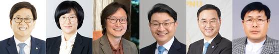 이재명 대통령은 13일 교육부 장관 후보자로 최교진 현 세종특별자치시교육청 교육감을, 여성가족부 장관 후보자로 원민경 국가인권위원회 비상임위원을 각각 지명했다.   왼쪽부터 최교진 교육부 장관 후보자, 원민경 여가부 장관 후보자, 주병기 공정거래위원장 후보자, 이억원 금융위원장 후보자, 차정인 국가교육위원회 위원장 내정자, 김호 농어업농어촌특별위원회 위원장. 연합뉴스