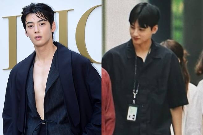 차은우와 차은우 동생 추정 인물. /사진=변성현 한경닷컴 기자, 온라인 커뮤니티
