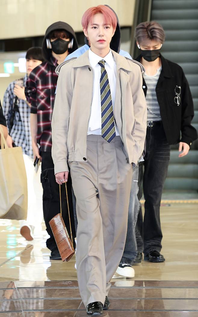 NCT member Renjun is seen on his way to Tokyo, Japan, for the SMTown 2025 Live concert at the Gimpo International Airport in western Seoul on Aug. 8. [NEWS1]