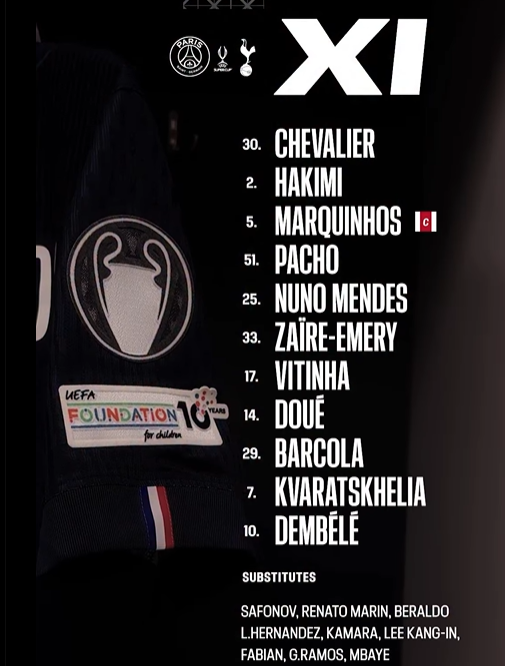PSG 선발 라인업. PSG 공식 채널