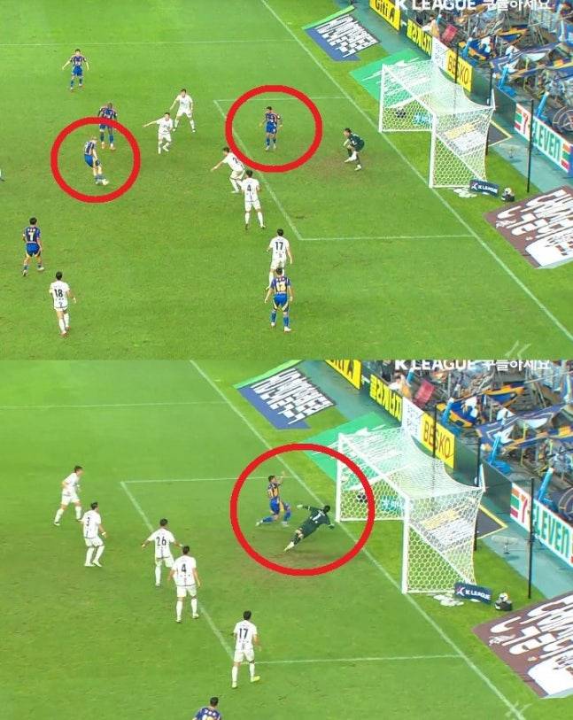 대한축구협회 심판위원회가 정심으로 인정한 지난 울산 HD-제주 SK전 루빅손의 득점 장면. /사진=중계화면 캡처