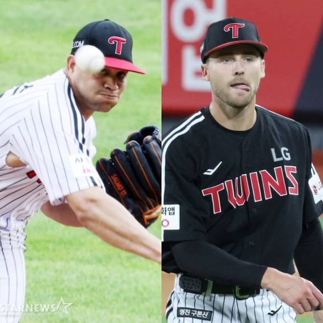 LG 외국인 원투펀치 요니 치리노스(왼쪽)와 앤더스 톨허스트. /사진=김진경 대기자, 강영조 선임기자