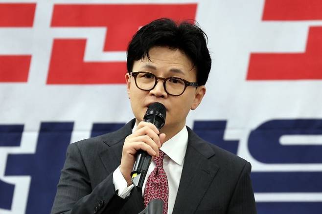 지난 11일 오후 광주 서구 홀리데이인 광주호텔에서 열린 김화진 국민의힘 전남도당 위원장 취임식에서 한동훈 전 대표가 축사하고 있다. ⓒ연합뉴스