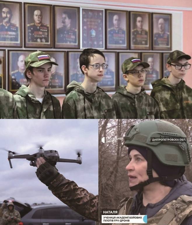 인터넷에서 '러시아 최정예 드론병’이라고 떠도는 사진(위)과 우크라이나 언론을 통해 공개된 50대 여성 드론병 나탈리아 씨(아래). &nbsp;엑스(舊 트위터) 캡쳐