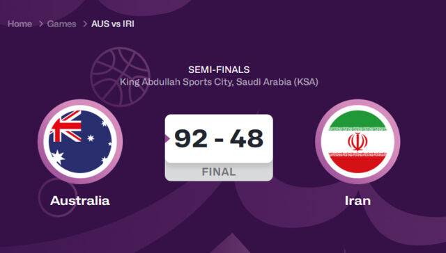 호주가 이란을 92-48로 대파하고 2025 FIBA 아시아컵 결승에 올랐다. /FIBA 홈페이지 캡처