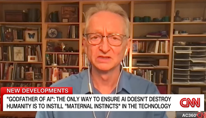 노벨 물리학상 수상자 제프리 힌턴 캐나다 토론토대 교수가 14일(현지시간) 미국 CNN에 출연해 인터뷰 하는 모습. [CNN 유튜브 캡처]