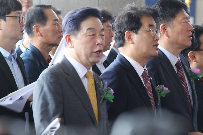 [천안=뉴시스] 송승화 기자 = 15일 충남 천안시 목천읍, 독립기념관에서 열린 '제80주년 광복절 경축 문화행사 겨레의 빛' 행사에서 김형석 관장이 . 2025.08.12. ssong1007@newsis.com *재판매 및 DB 금지