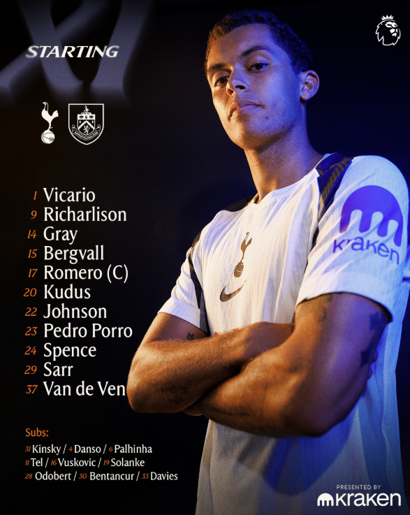 토트넘 개막전 선발 라인업. 토트넘 홋스퍼 공식 SNS