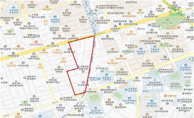 대전 중구 유천동1구역 재개발 사업 위치도. 사진=대전 중구 제공.