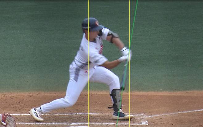 방망이가 홈플레이트를 넘었지만 각도가 90도를 넘지 않아서 '노스윙'이다. KBO홈페이지캡쳐